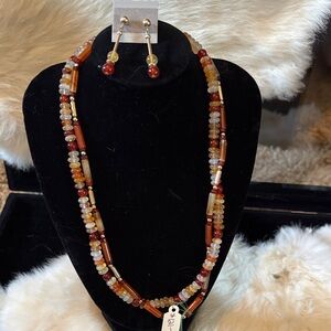 Elegant Multicolor semi precious Beaded Necklace and Earring Set